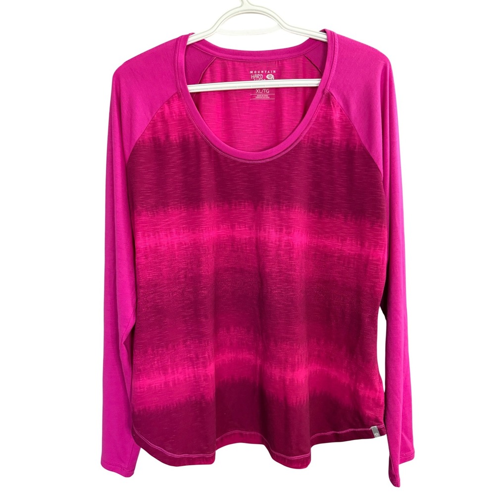 Mountain Hardwear Womens XL Long Sleeve Pink Purple Space‎ Dye Raglan Hiking Top